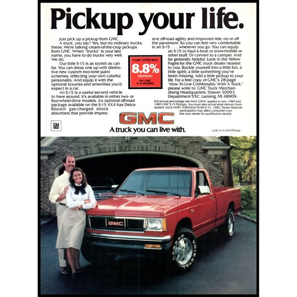 1985 GMC S-15 4x4 Truck Vintage Print Ad Pickup Your Life Laredo Tire Wall Art - Picture 1 of 1
